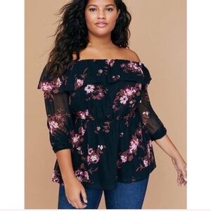 Lane Bryant Floral Printed Off-Shoulder Top size 16